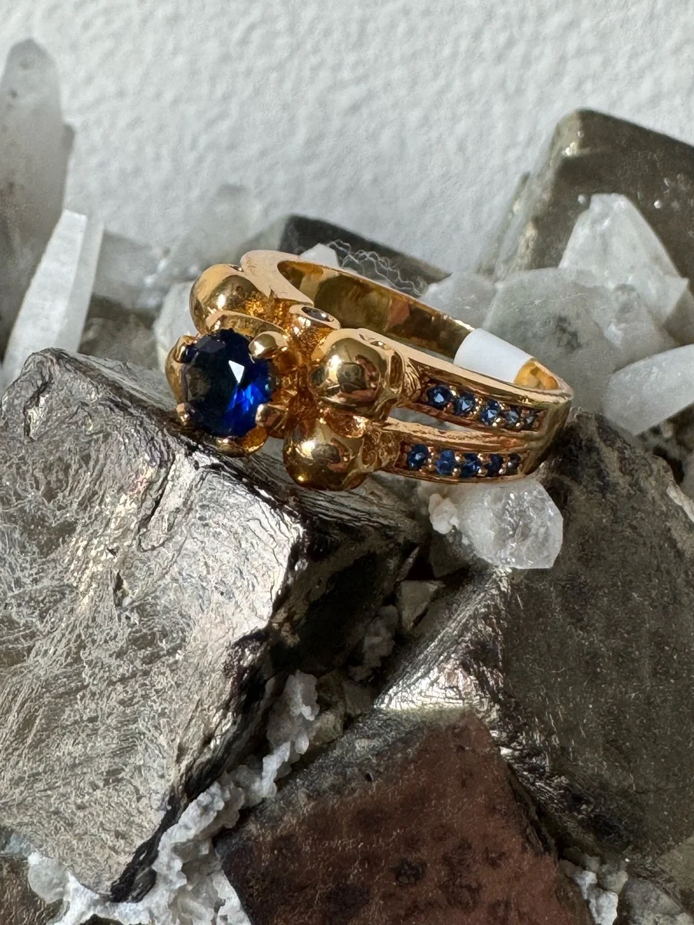 Blue Sapphire Skull Ring